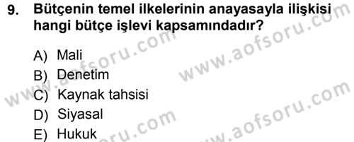 Devlet Bütçesi Dersi Ara Sınavı Deneme Sınav Soruları 9. Soru