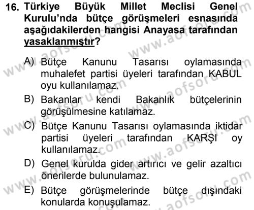 Devlet Bütçesi Dersi 2012 - 2013 Yılı (Final) Dönem Sonu Sınav Soruları 16. Soru