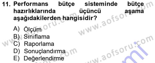 Devlet Bütçesi Dersi Ara Sınavı Deneme Sınav Soruları 11. Soru
