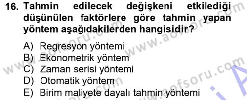 Devlet Bütçesi Dersi Ara Sınavı Deneme Sınav Soruları 16. Soru
