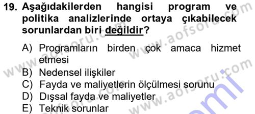 Devlet Bütçesi Dersi Ara Sınavı Deneme Sınav Soruları 19. Soru