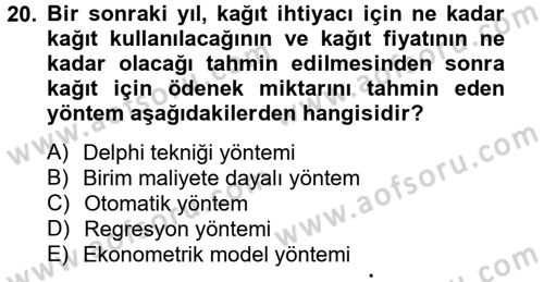 Devlet Bütçesi Dersi Ara Sınavı Deneme Sınav Soruları 20. Soru