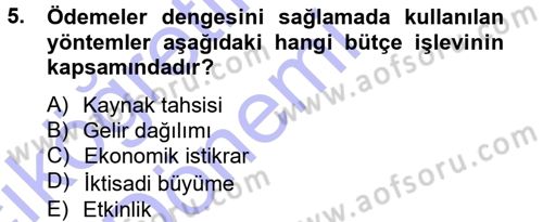Devlet Bütçesi Dersi Ara Sınavı Deneme Sınav Soruları 5. Soru