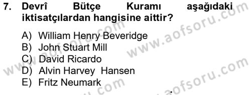 Devlet Bütçesi Dersi Ara Sınavı Deneme Sınav Soruları 7. Soru