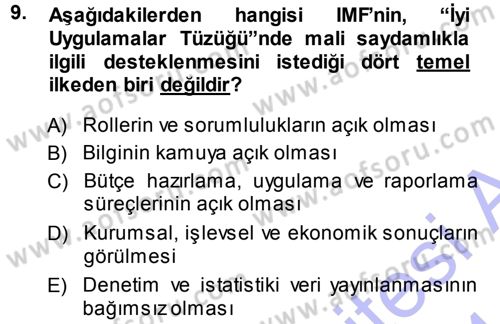 Devlet Bütçesi Dersi Ara Sınavı Deneme Sınav Soruları 9. Soru