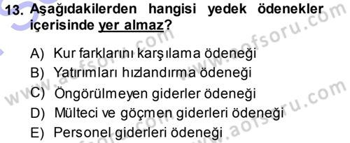 Devlet Bütçesi Dersi 2013 - 2014 Yılı (Final) Dönem Sonu Sınav Soruları 13. Soru