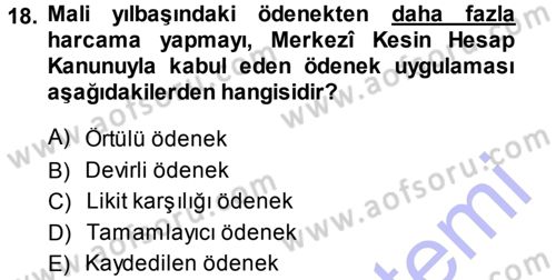 Devlet Bütçesi Dersi 2013 - 2014 Yılı (Final) Dönem Sonu Sınav Soruları 18. Soru