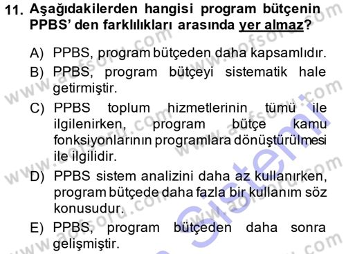 Devlet Bütçesi Dersi Ara Sınavı Deneme Sınav Soruları 11. Soru