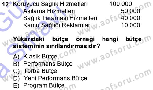 Devlet Bütçesi Dersi Ara Sınavı Deneme Sınav Soruları 12. Soru