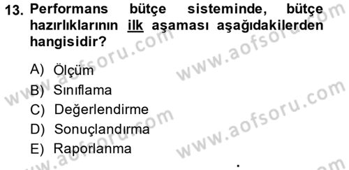 Devlet Bütçesi Dersi Ara Sınavı Deneme Sınav Soruları 13. Soru