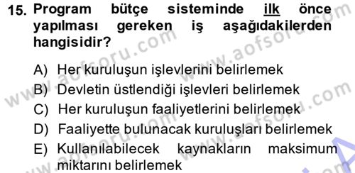 Devlet Bütçesi Dersi Ara Sınavı Deneme Sınav Soruları 15. Soru
