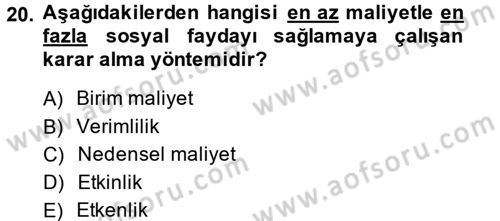 Devlet Bütçesi Dersi Ara Sınavı Deneme Sınav Soruları 20. Soru