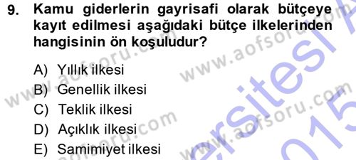 Devlet Bütçesi Dersi 2014 - 2015 Yılı (Vize) Ara Sınav Soruları 9. Soru