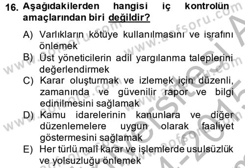 Devlet Bütçesi Dersi 2014 - 2015 Yılı (Final) Dönem Sonu Sınav Soruları 16. Soru