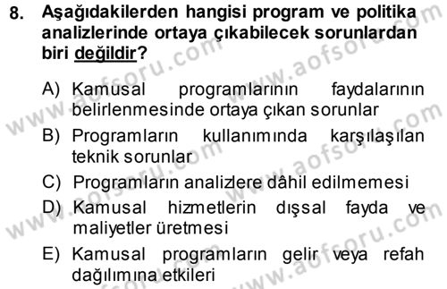 Devlet Bütçesi Dersi 2014 - 2015 Yılı (Final) Dönem Sonu Sınav Soruları 8. Soru