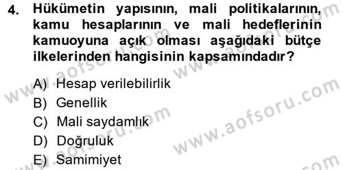 Devlet Bütçesi Dersi 2014 - 2015 Yılı Tek Ders Sınav Soruları 4. Soru