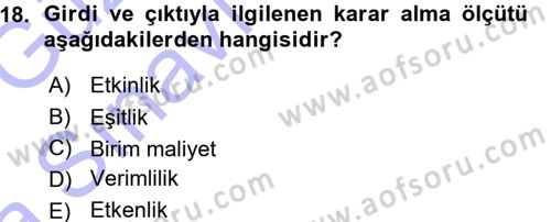 Devlet Bütçesi Dersi Ara Sınavı Deneme Sınav Soruları 18. Soru