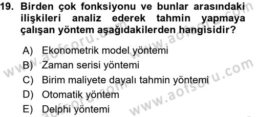 Devlet Bütçesi Dersi Ara Sınavı Deneme Sınav Soruları 19. Soru