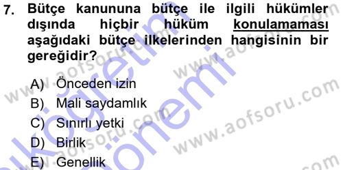 Devlet Bütçesi Dersi 2015 - 2016 Yılı (Vize) Ara Sınav Soruları 7. Soru
