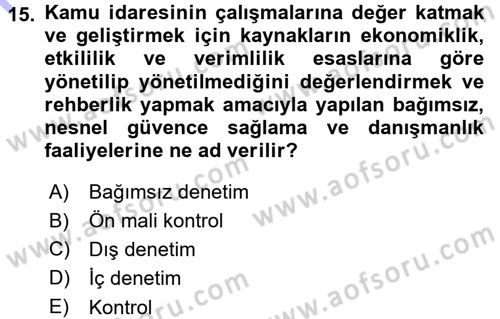 Devlet Bütçesi Dersi 2015 - 2016 Yılı (Final) Dönem Sonu Sınav Soruları 15. Soru