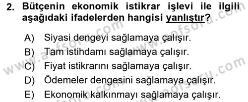 Devlet Bütçesi Dersi 2015 - 2016 Yılı (Final) Dönem Sonu Sınav Soruları 2. Soru