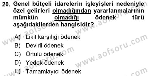 Devlet Bütçesi Dersi 2015 - 2016 Yılı (Final) Dönem Sonu Sınav Soruları 20. Soru