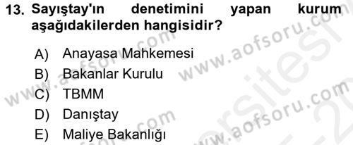 Devlet Bütçesi Dersi 2015 - 2016 Yılı Tek Ders Sınav Soruları 13. Soru