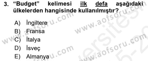 Devlet Bütçesi Dersi 2015 - 2016 Yılı Tek Ders Sınav Soruları 3. Soru