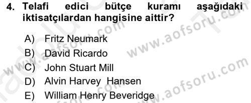 Devlet Bütçesi Dersi 2015 - 2016 Yılı Tek Ders Sınav Soruları 4. Soru