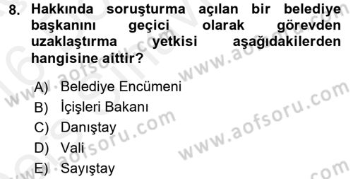 Devlet Bütçesi Dersi 2015 - 2016 Yılı Tek Ders Sınav Soruları 8. Soru