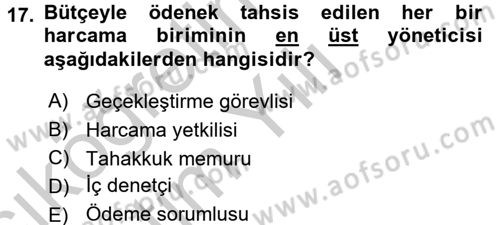 Devlet Bütçesi Dersi 2016 - 2017 Yılı 3 Ders Sınav Soruları 17. Soru