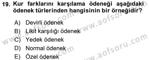 Devlet Bütçesi Dersi 2016 - 2017 Yılı 3 Ders Sınav Soruları 19. Soru