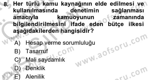 Devlet Bütçesi Dersi 2016 - 2017 Yılı 3 Ders Sınav Soruları 8. Soru