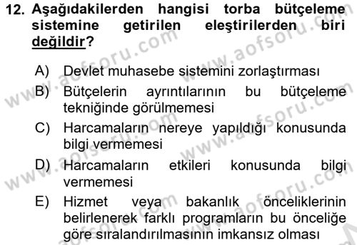 Devlet Bütçesi Dersi 2016 - 2017 Yılı (Vize) Ara Sınav Soruları 12. Soru