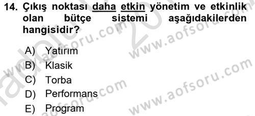 Devlet Bütçesi Dersi Ara Sınavı Deneme Sınav Soruları 14. Soru