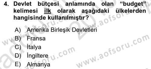 Devlet Bütçesi Dersi 2016 - 2017 Yılı (Vize) Ara Sınav Soruları 4. Soru