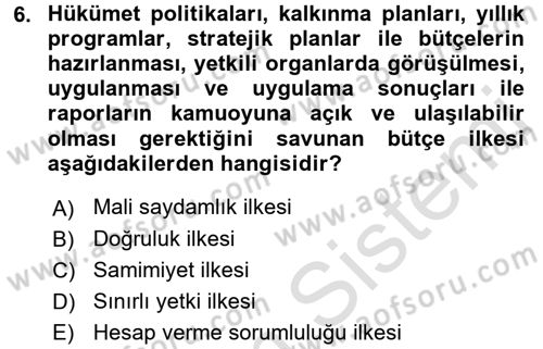 Devlet Bütçesi Dersi Ara Sınavı Deneme Sınav Soruları 6. Soru