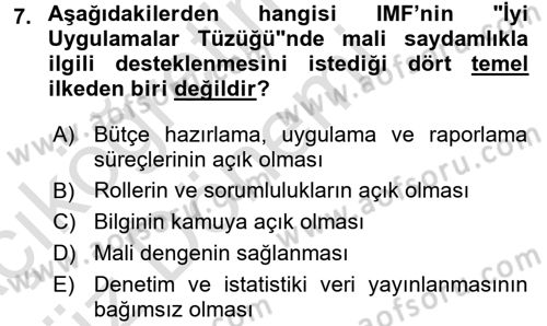 Devlet Bütçesi Dersi Ara Sınavı Deneme Sınav Soruları 7. Soru