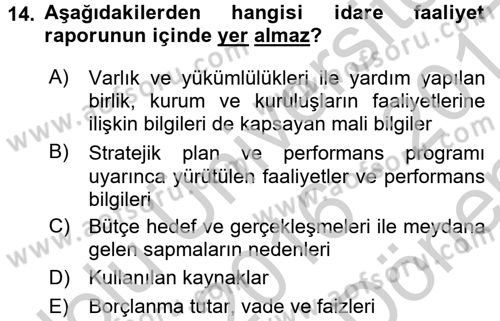 Devlet Bütçesi Dersi 2016 - 2017 Yılı (Final) Dönem Sonu Sınav Soruları 14. Soru