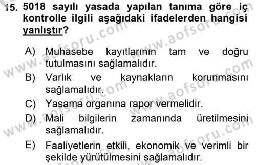 Devlet Bütçesi Dersi 2016 - 2017 Yılı (Final) Dönem Sonu Sınav Soruları 15. Soru