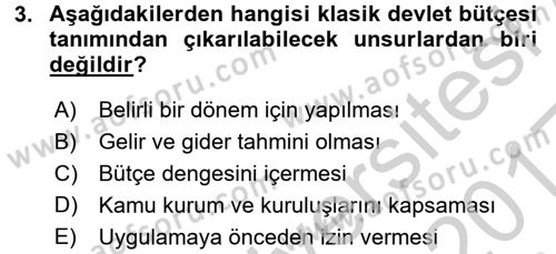 Devlet Bütçesi Dersi 2016 - 2017 Yılı (Final) Dönem Sonu Sınav Soruları 3. Soru