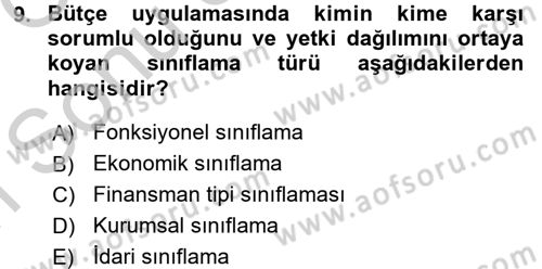 Devlet Bütçesi Dersi 2016 - 2017 Yılı (Final) Dönem Sonu Sınav Soruları 9. Soru