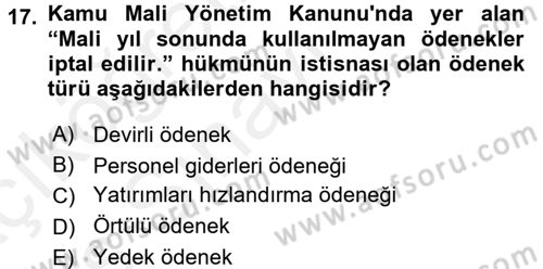 Devlet Bütçesi Dersi 2017 - 2018 Yılı 3 Ders Sınav Soruları 17. Soru