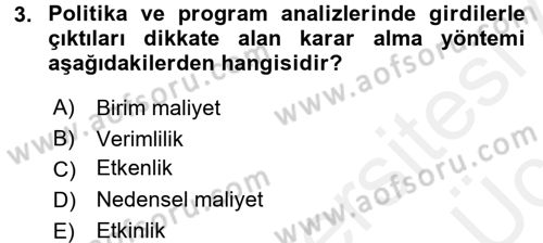 Devlet Bütçesi Dersi 2017 - 2018 Yılı 3 Ders Sınav Soruları 3. Soru