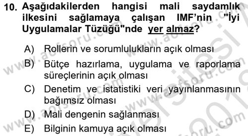 Devlet Bütçesi Dersi 2017 - 2018 Yılı (Vize) Ara Sınav Soruları 10. Soru