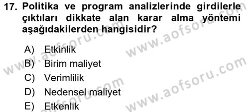 Devlet Bütçesi Dersi 2017 - 2018 Yılı (Vize) Ara Sınav Soruları 17. Soru