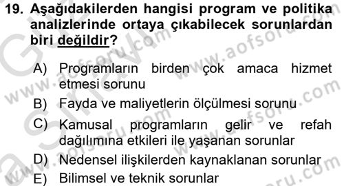 Devlet Bütçesi Dersi Ara Sınavı Deneme Sınav Soruları 19. Soru