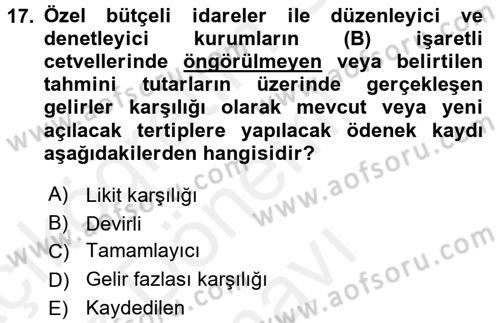 Devlet Bütçesi Dersi 2017 - 2018 Yılı (Final) Dönem Sonu Sınav Soruları 17. Soru