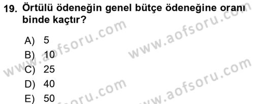 Devlet Bütçesi Dersi 2017 - 2018 Yılı (Final) Dönem Sonu Sınav Soruları 19. Soru