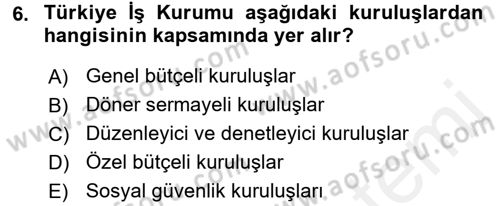 Devlet Bütçesi Dersi 2017 - 2018 Yılı (Final) Dönem Sonu Sınav Soruları 6. Soru